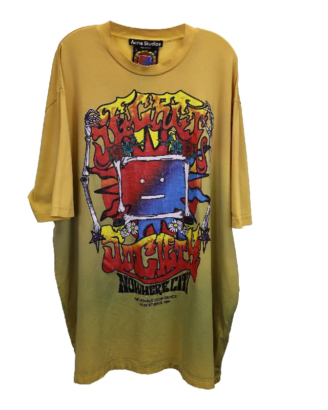 Unmissable Offer Acne Studios Oversized Printed Jersey T-Shirt in Yellow Cotton