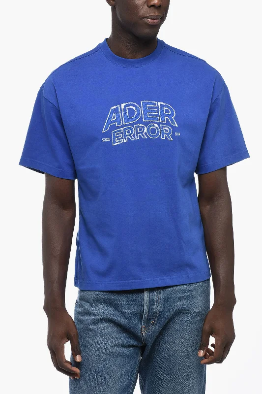 Deal of the Day Ader Error Solid Color Crew-neck T-Shirt with Embroidered Logo