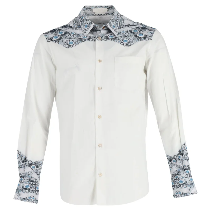 Weekend Savings Fiesta Alexander McQueen Skull Print Button Down Shirt in White Cotton