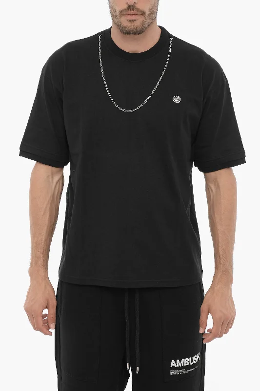 Huge Discounts Ambush Solid Color Crew-neck T-Shirt with Silver-Tone Chain