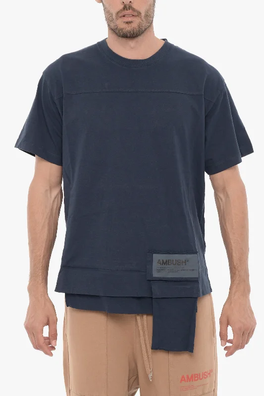 Shop and Save Ambush Solid Color Crew-neck T-Shirt with Waist Pocket