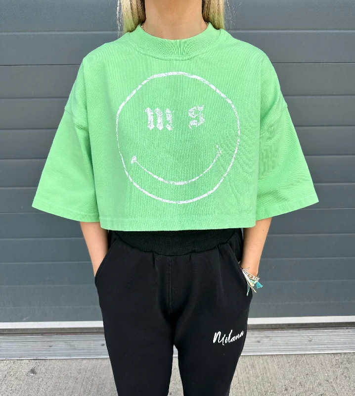 Instant Savings Apple Green MS Smiley Cropped Heavyweight T-shirt.
