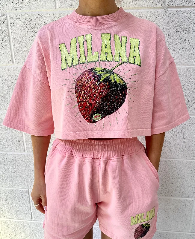 Savings Alert Baby Pink Strawberry Cropped Heavyweight T-shirt.