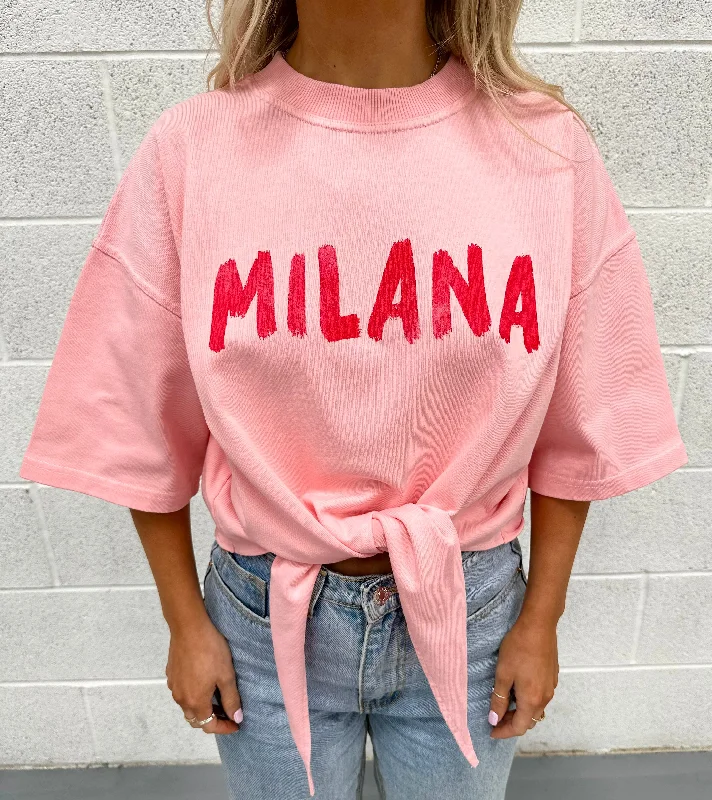 Hurry In Baby Pink Tie Cropped Heavyweight T-shirt.