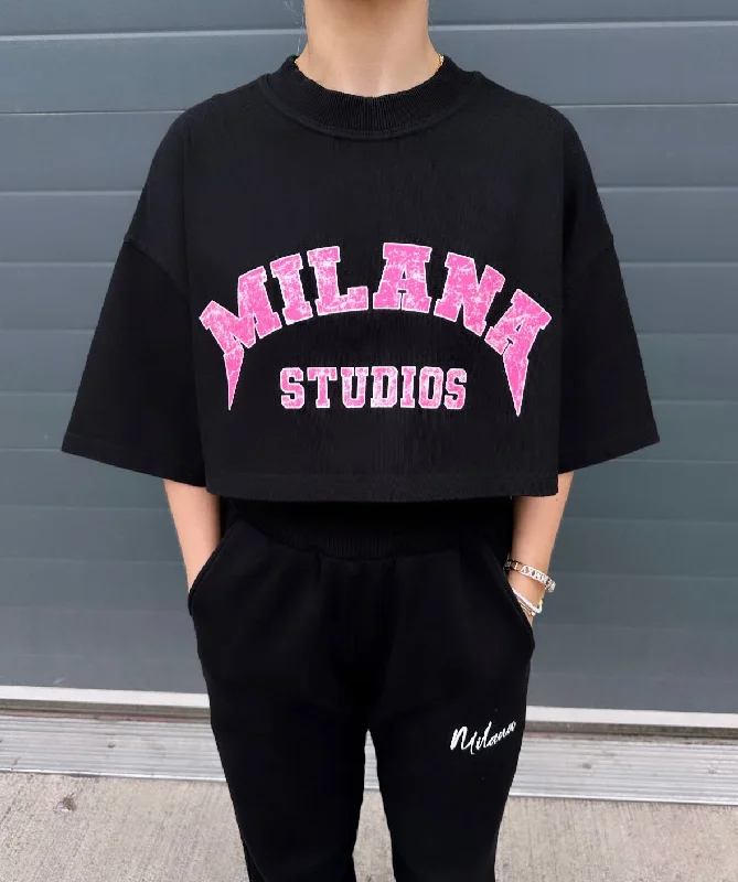 Markdowns Black Arch Cropped Heavyweight T-shirt.