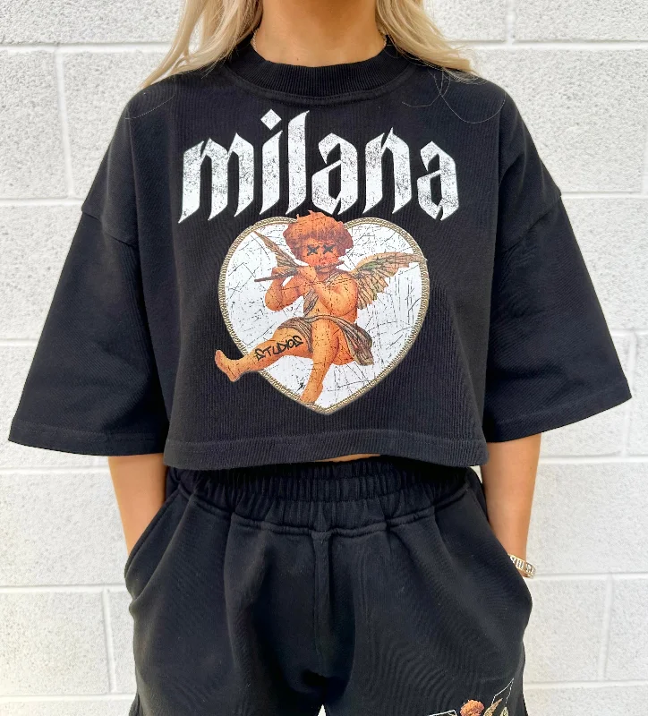 Weekend Savings Spectacular Black Cherub Cropped Heavyweight T-shirt.
