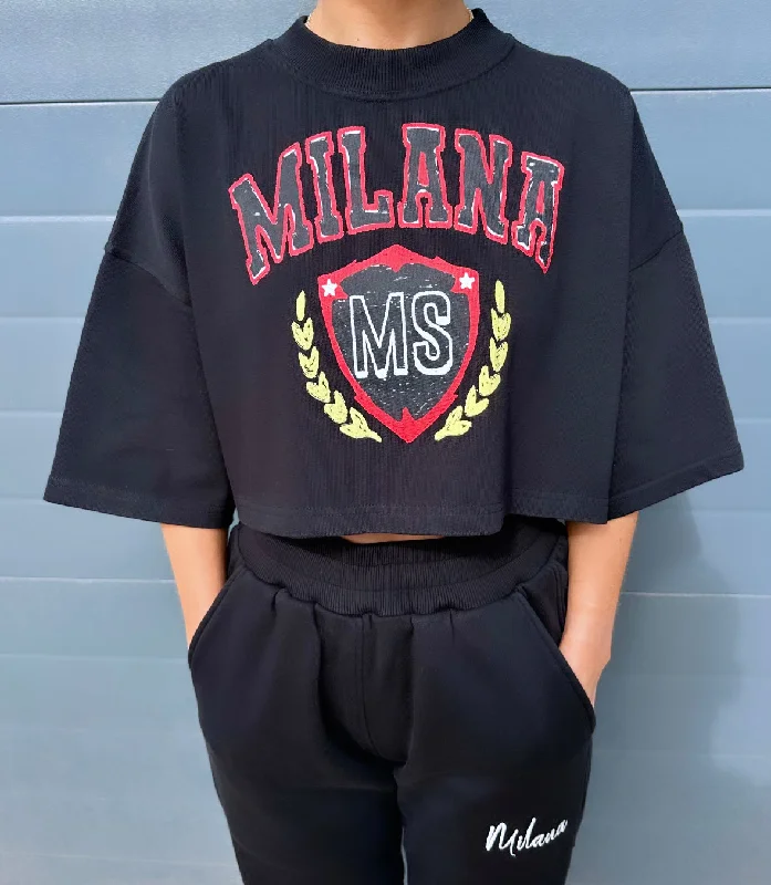 Weekend Offers That Impress Black Crest Cropped Heavyweight T-shirt.
