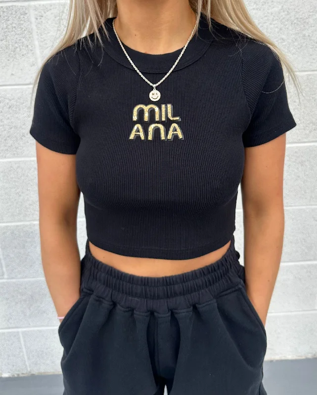 Great Bargain Black Embellished Baby Tee.