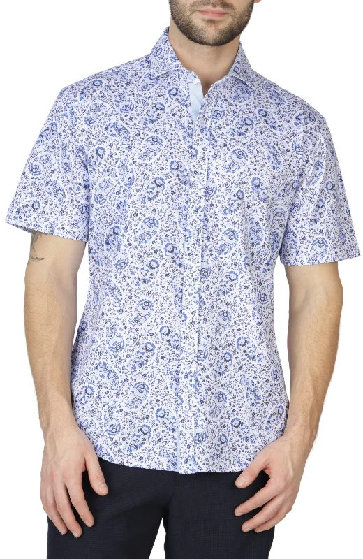 Crazy Deal Blue Floral Paisley Knit Short Sleeve Getaway Shirt