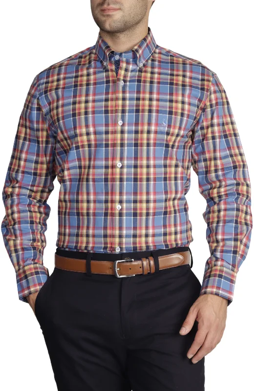 Time-Sensitive Blue Plaid Cotton Stretch Long Sleeve Shirt