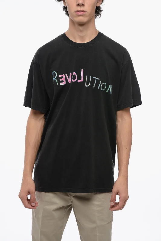 Early Bird Discount Bluemarble Solid Color REVOLUTION Crewneck T-Shirt with Frontal Print