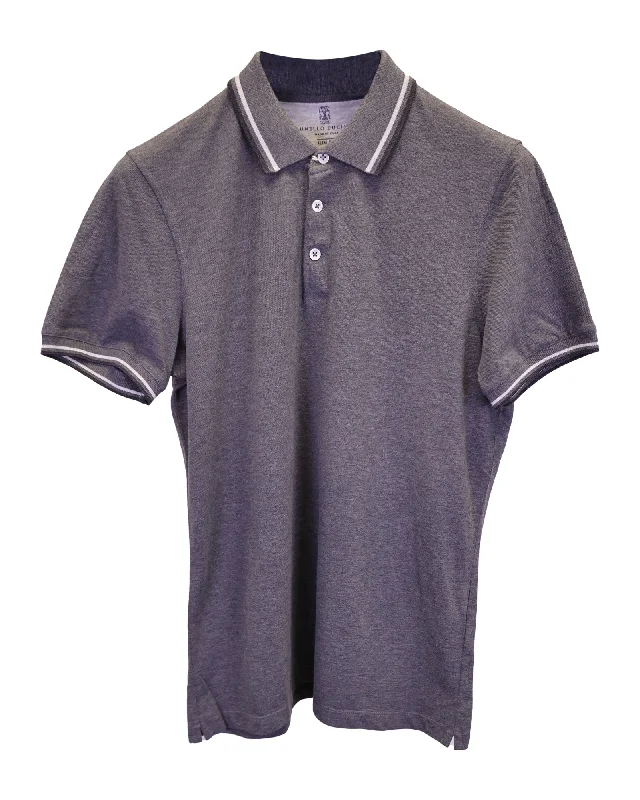 Super Sale Brunello Cucinelli Polo Shirt in Heather Grey Cotton Pique