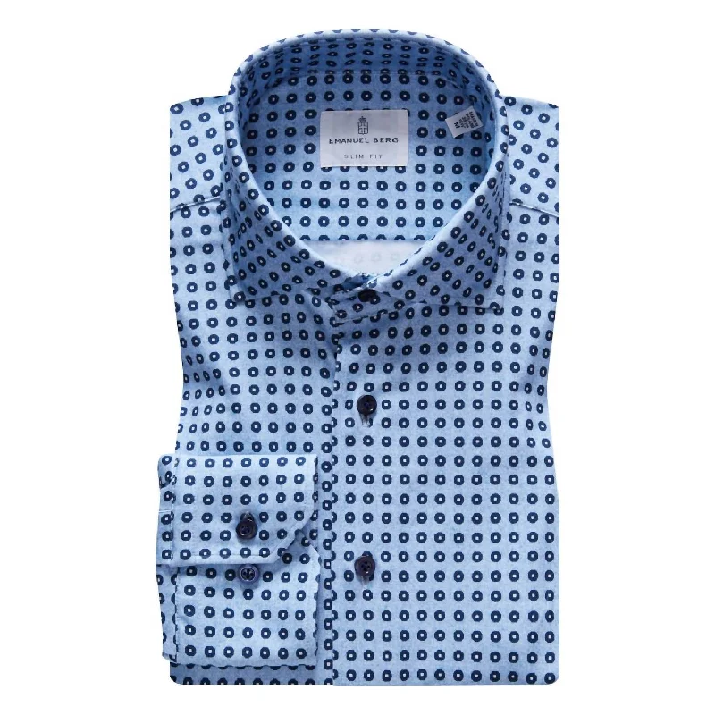 Quick Deals Byron 4Flex Jersey Cotton Shirt In Blue Geometric