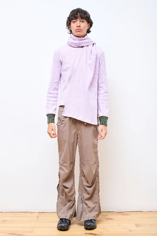 Deal Mania Panelled Waffle Jersey Long Sleeve With Scarf Washed Lilac