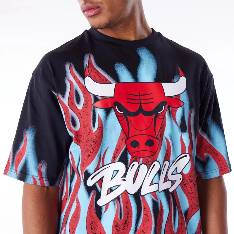 Deal Zone Chicago Bulls NBA Flame Black Oversized T-Shirt