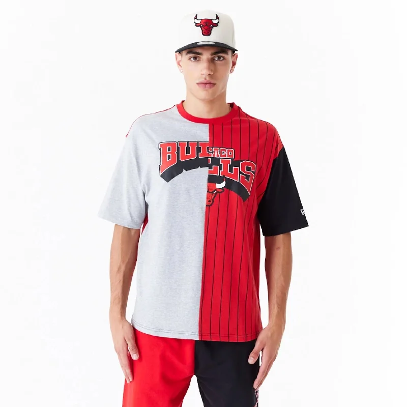 Savings Event Chicago Bulls NBA Half Pinstripe Red Oversized T-Shirt