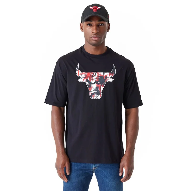 Exclusive Deal Chicago Bulls NBA Large Infill Black Oversized T-Shirt