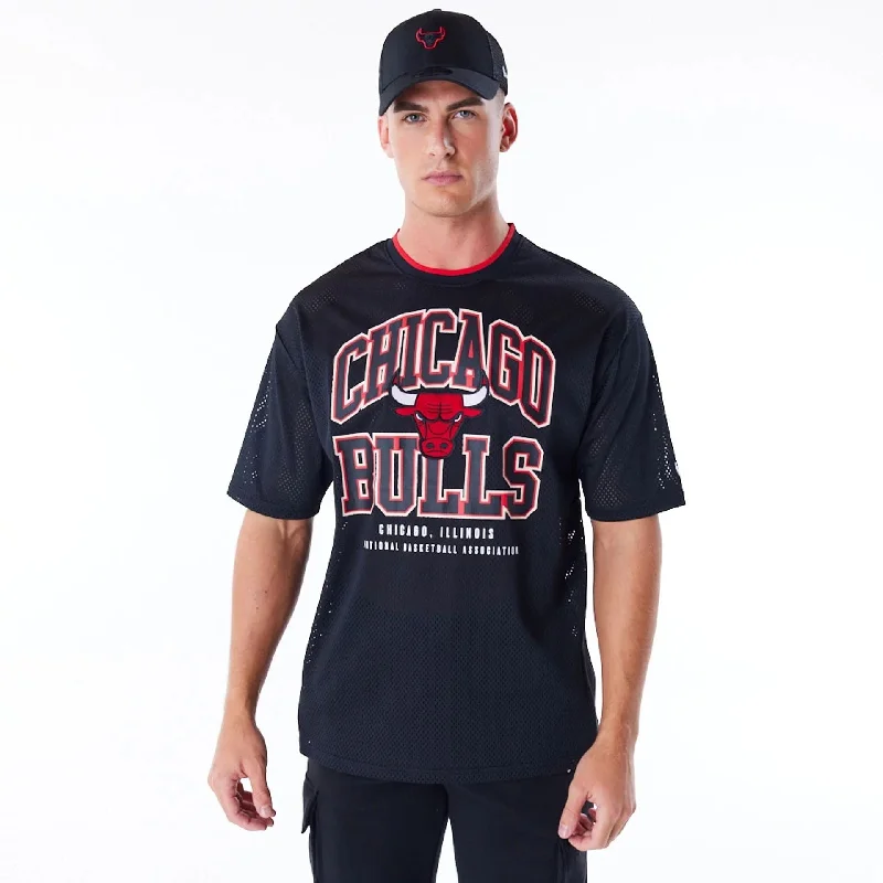 Weekend Deals to Make You Happy Chicago Bulls NBA Patch Black Oversized Mesh T-Shirt