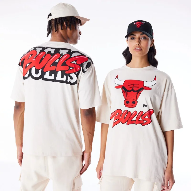 Weekend Deal Chicago Bulls NBA Wordmark Stone Oversized T-Shirt