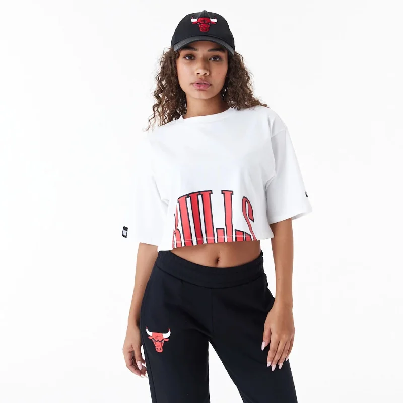 Savings Spectacular Chicago Bulls Womens NBA Team Wordmark White Crop T-Shirt