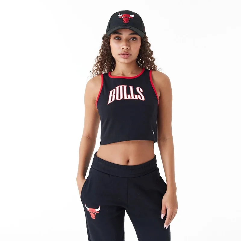 Deep Discounts Chicago Bulls Womens Womens NBA Team Wordmark Black Crop Tank Top
