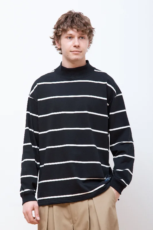 Deep Discounts Striped Drawstring Mockneck Black/Off-White