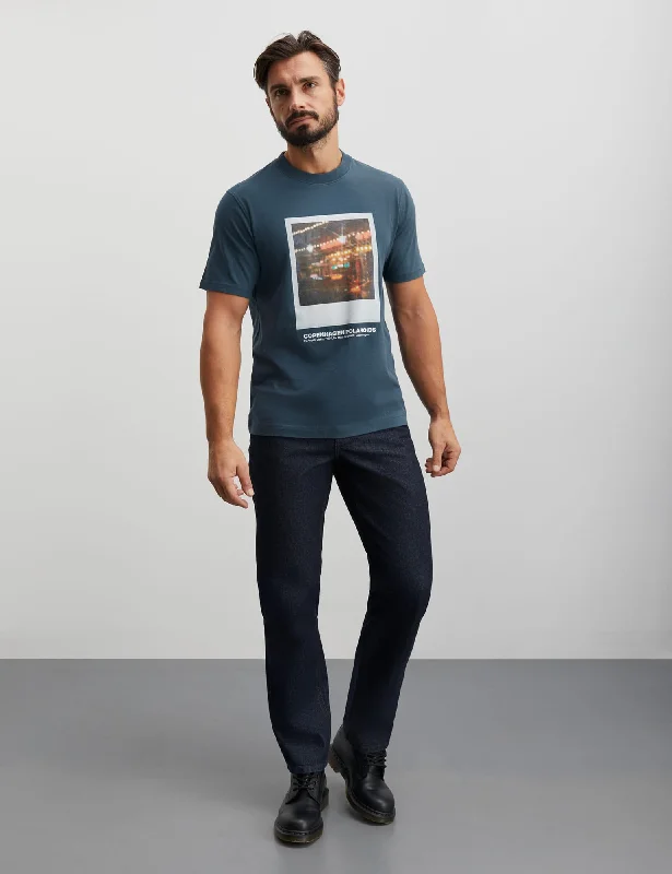 Don't Wait Cotton Jersey Frode Poloroide Tee, Midnight Navy