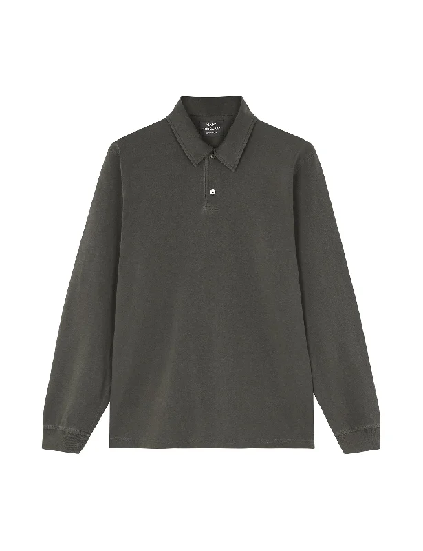 Deal Explosion Cotton Jersey Pigment Dye Polo Tee LS, Beluga