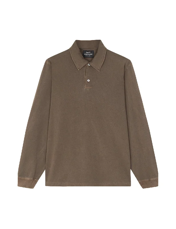 Savings Spectacular Cotton Jersey Pigment Dye Polo Tee LS, Desert Palm