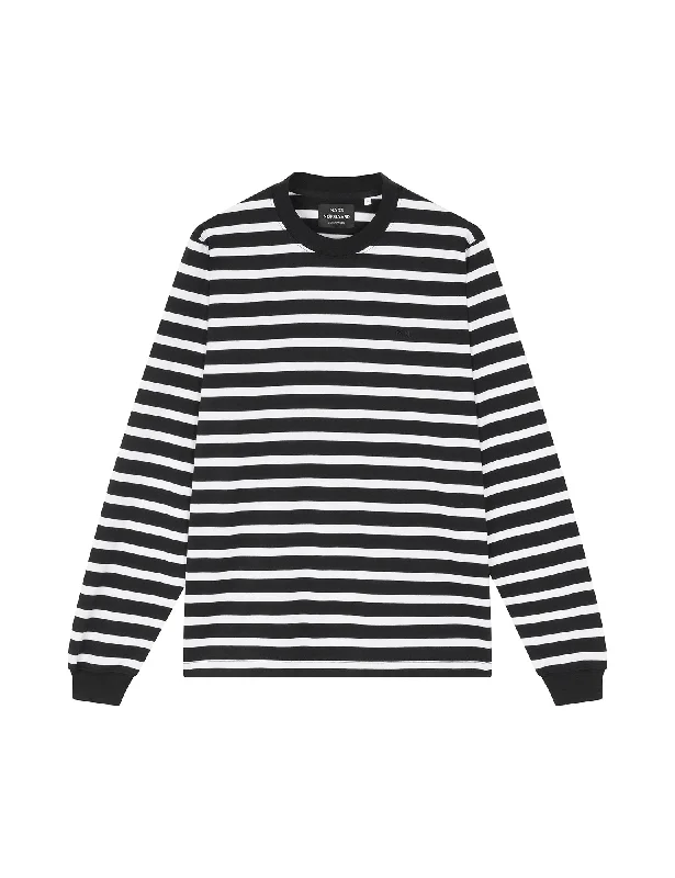 Markdowns Cotton Jersey Stripe Frode Tee LS, White/Black
