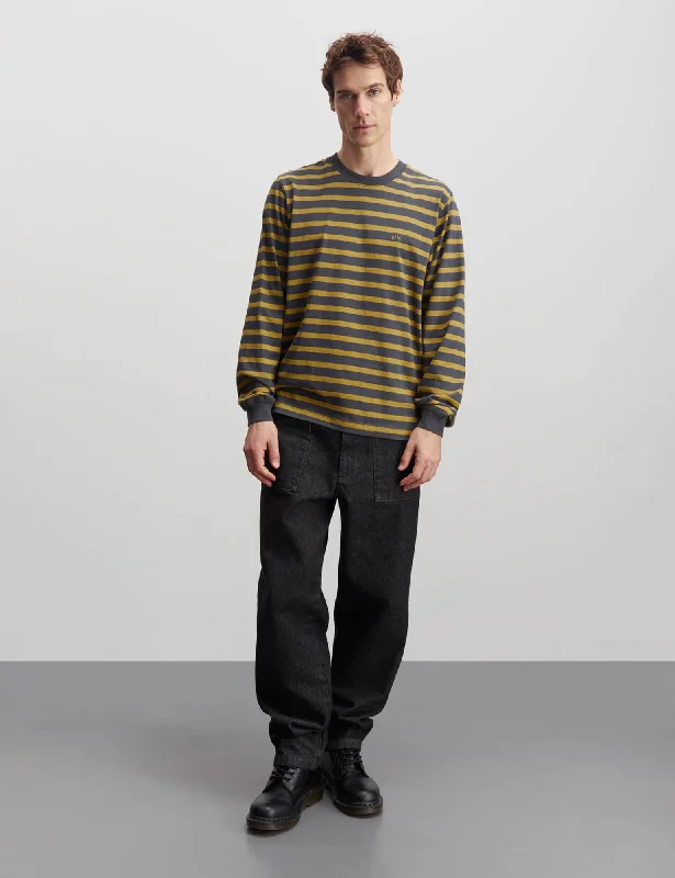 Limited Quantity Cotton Jersey Stripe Frode Tee LS, Willow/Black Oyster