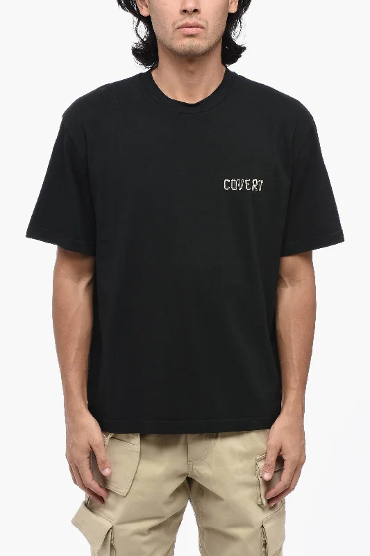 Clearance Items Covert Solid Color Crew-neck T-Shirt with Printed Logo