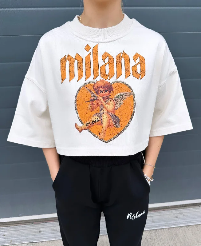 Buy Now Cream Cherub Cropped Heavyweight T-shirt.