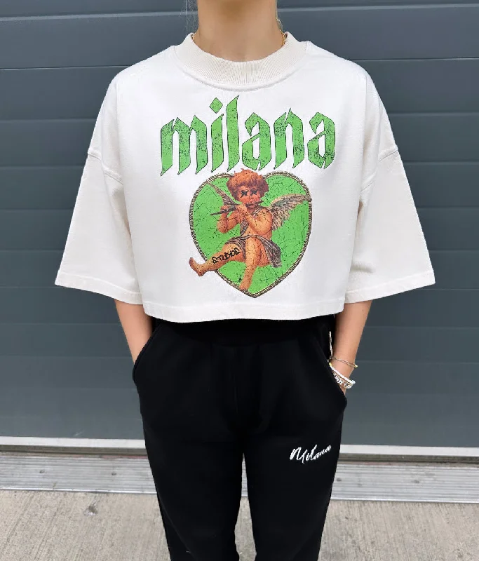 Big Discounts Cream Cherub Cropped Heavyweight T-shirt.
