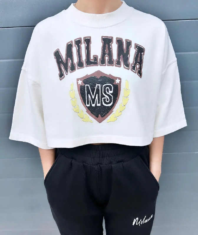 Weekend Offers That Amaze Cream Crest Cropped Heavyweight T-shirt.