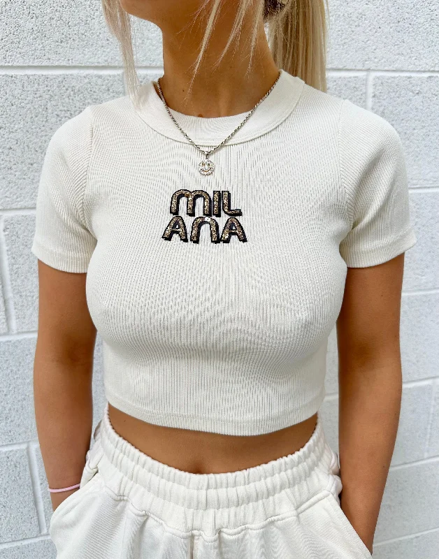 One-Day Only Cream Embellished Baby Tee.