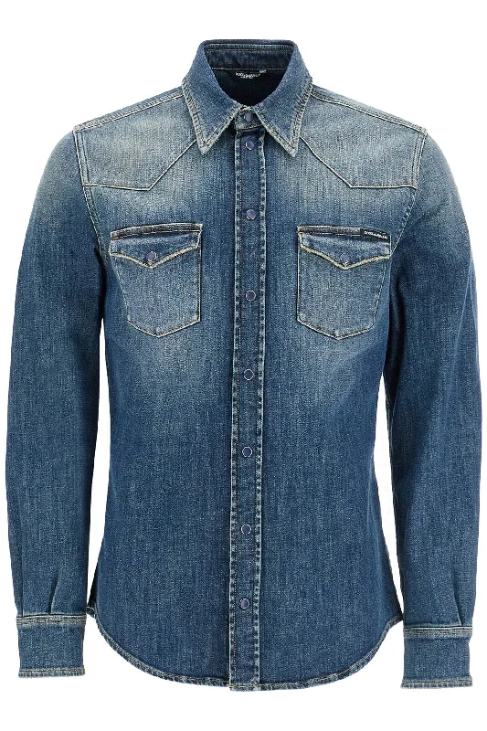 New Deals Dolce & Gabbana Men's blue Stretch Shirt For Men