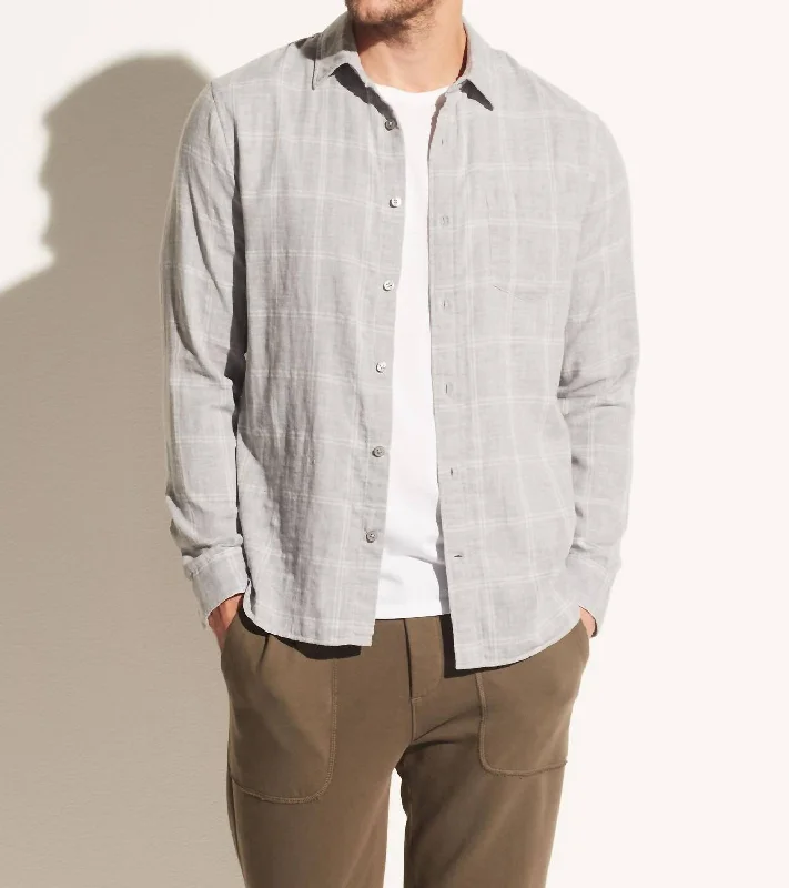 Weekend Discounts to Celebrate Double Face Windowpane Long Sleeve In Heather Grey