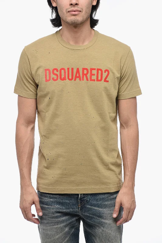 Great Deals Dsquared2 Distressed T-Shirt with Flocked Logo
