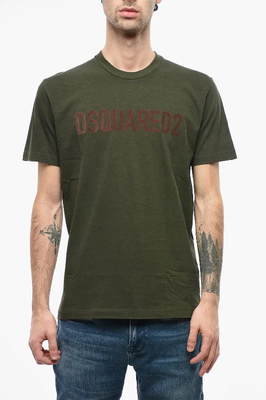 Lowest Rates Dsquared2 Logoed Cool-fitting T-shirt with Distressed Detailing