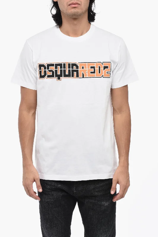 Now or Never Dsquared2 Solid Color CIGARETTE FIT Crew-neck T-Shirt with Printed Log