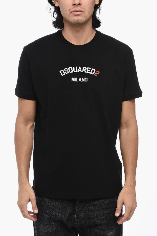 Price Meltdown Dsquared2 Solid Color DAN FIT Crew-neck T-Shirt with Printed Logo