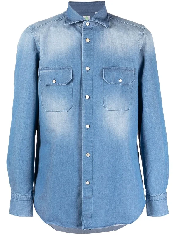 Don't Wait Finamore 1925 Napoli Men's Shirts Clear blue