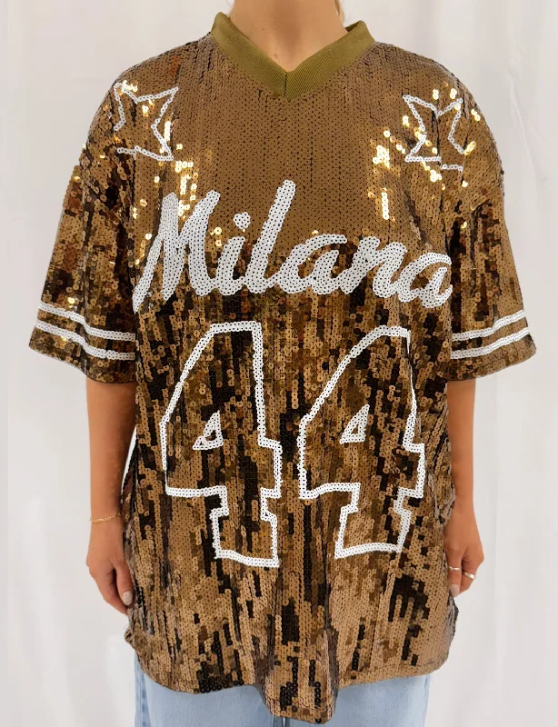 Weekend Discounts You Deserve Gold Sequin T-shirt.