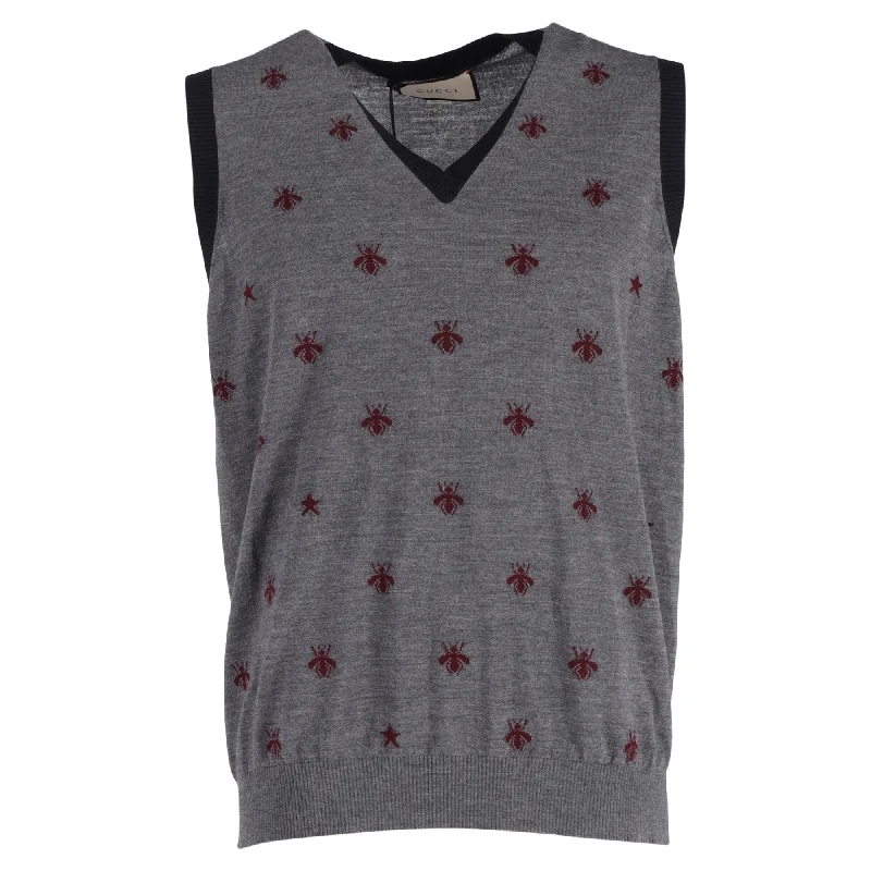 Weekend Discounts You Deserve Gucci Bee & Star Sweater Vest in Grey Wool