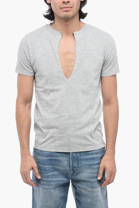 Flash Sale Gucci Cotton T-Shirt with Raw-cut V Neck