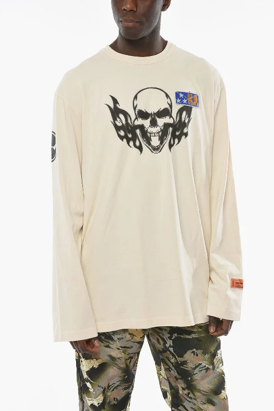Factory Direct Sale Heron Preston CTNMB Long-sleeve FLAMING SKULL T-shirt with Contrasting Pri