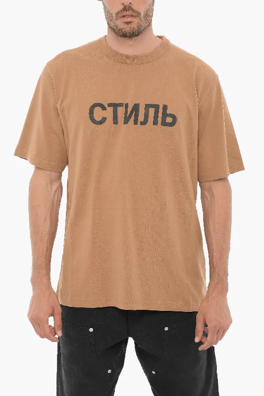 Bonus Savings Heron Preston Solid Color Crew-neck T-Shirt with Contrasting Print