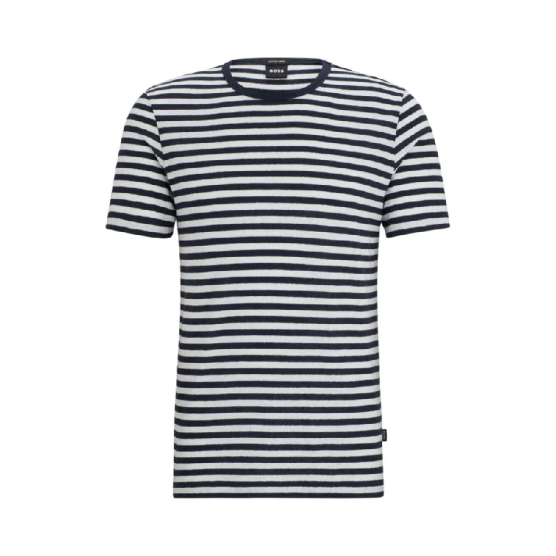 Final Clearance Horizontal-stripe T-shirt in cotton and linen
