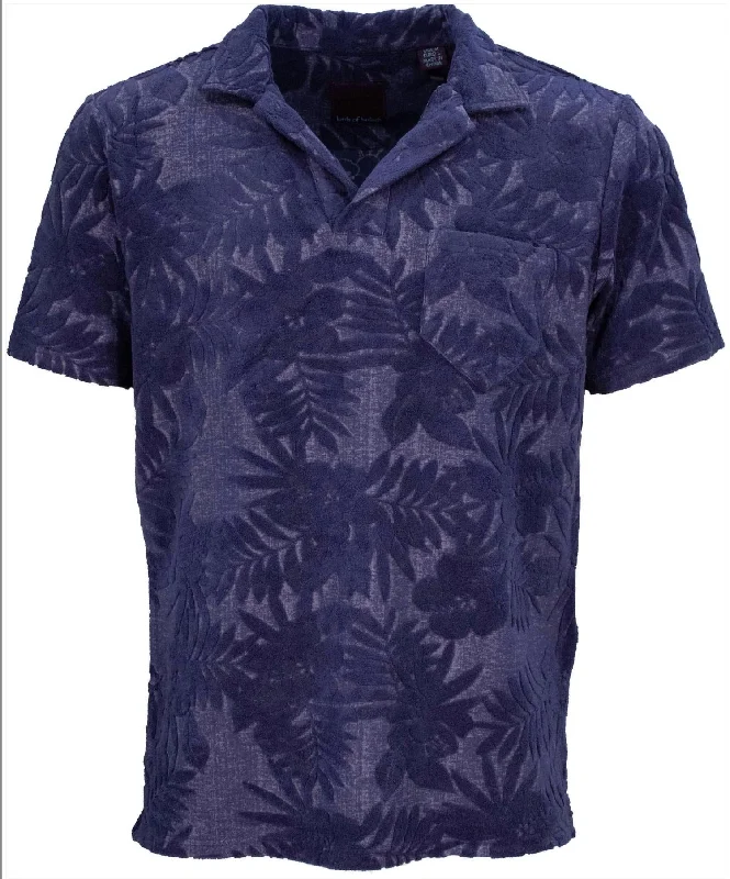 Hurry Up Johnny Farm Floral Towel Polo In Navy